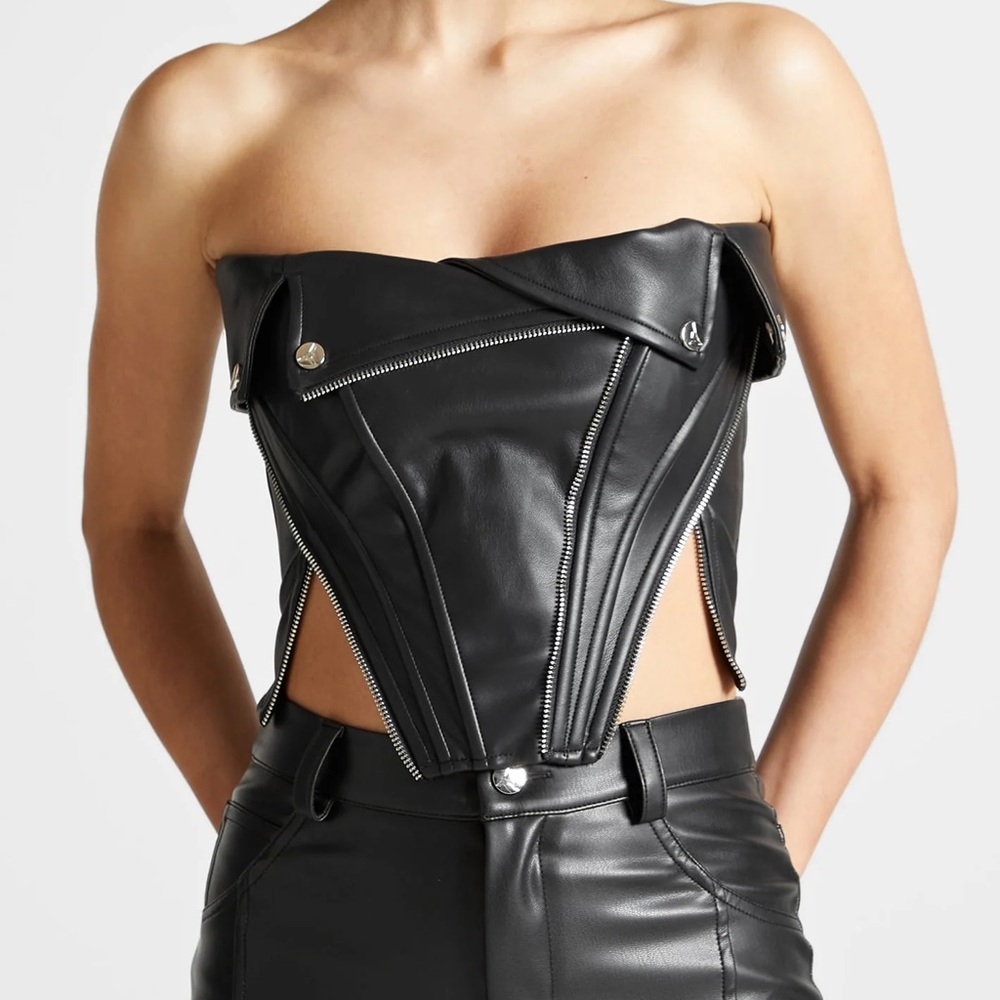 Maniere De Voir Black Strapless Leather Top
